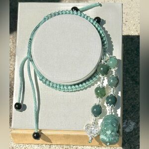 Alashan Ganesh Carving with Moss Agate Adjustable Bracelet